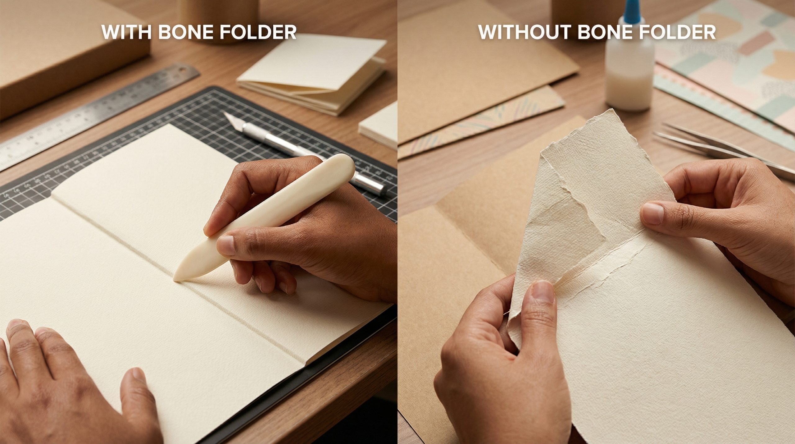 Dobrar sem vincador quebra as fibras de Projetos com Papel?