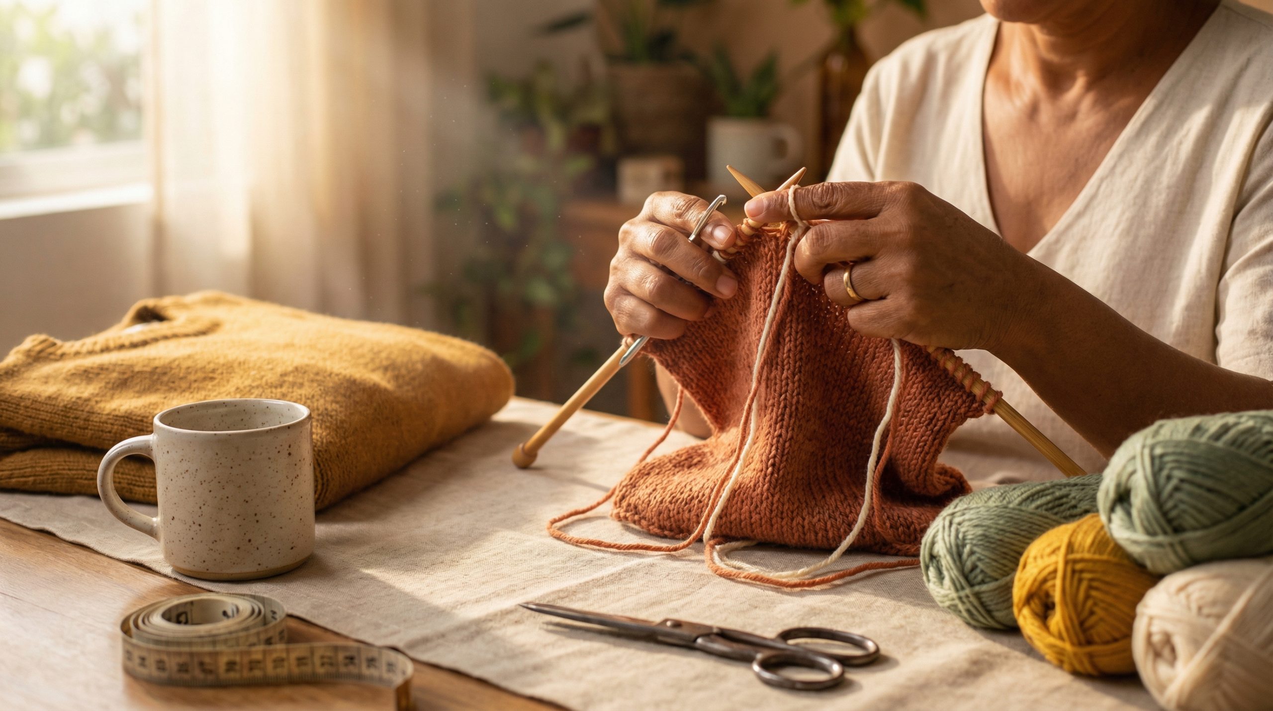 Para malhas lisas, teste a união Fios e Agulhas