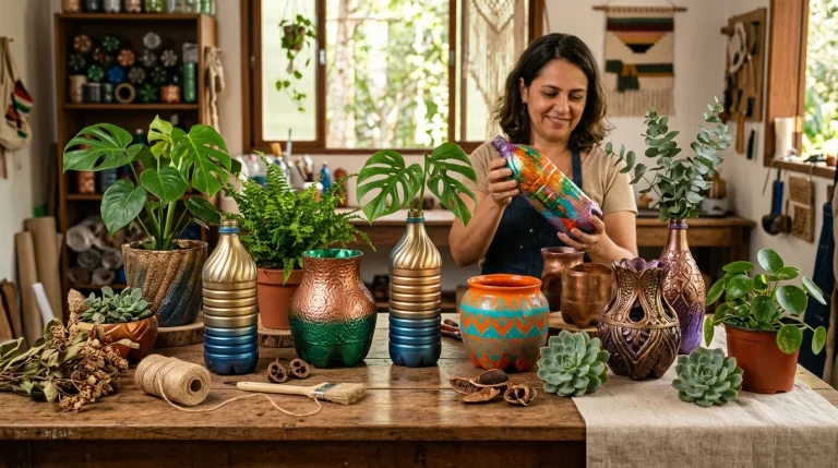 Garrafas PET viram peças nobres ao Reciclar e Recriar Peças artesanais nobres feitas de garrafas PET recicladas com pintura colorida