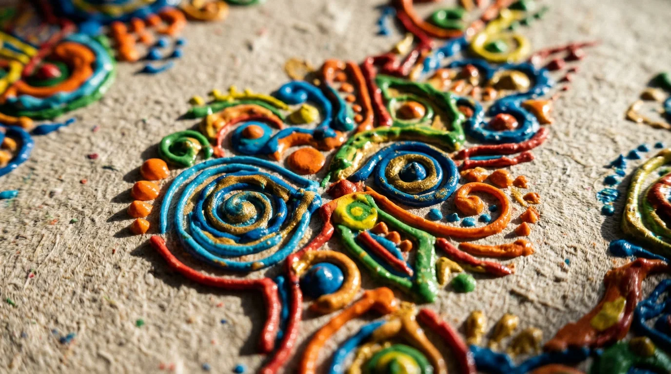 Close-up de textura de tinta relevo 3D com efeito dimensional em artesanato