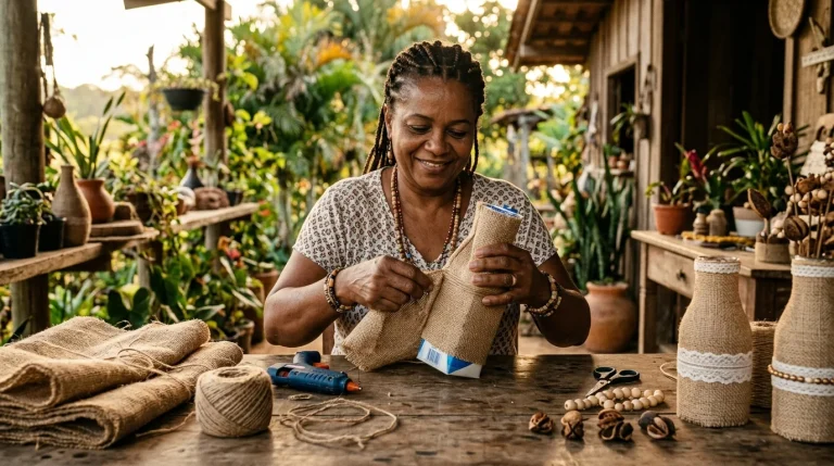 Reciclar e Recriar caixas de leite: vasinho decorativo coberto com juta natural