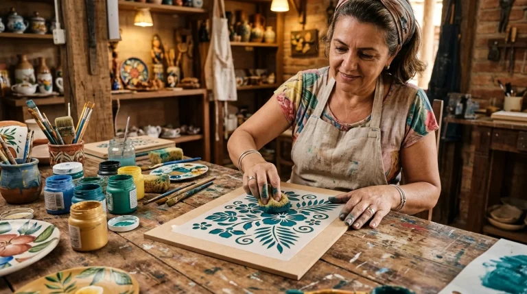 Stencil em Madeira e MDF: o truque que multiplica o valor da peça Stencil em Madeira e MDF: técnica aplicada com esponja em padrão floral