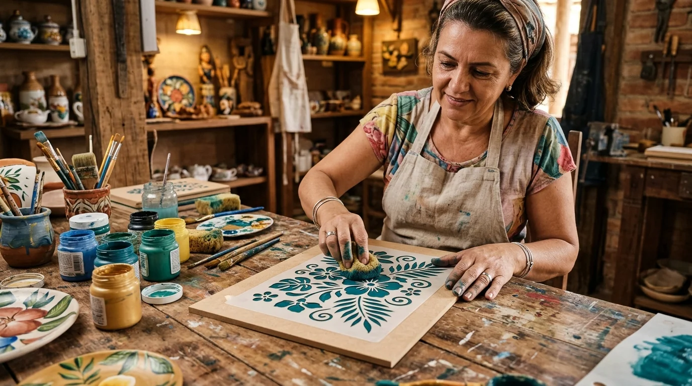 Stencil em Madeira e MDF: técnica aplicada com esponja em padrão floral